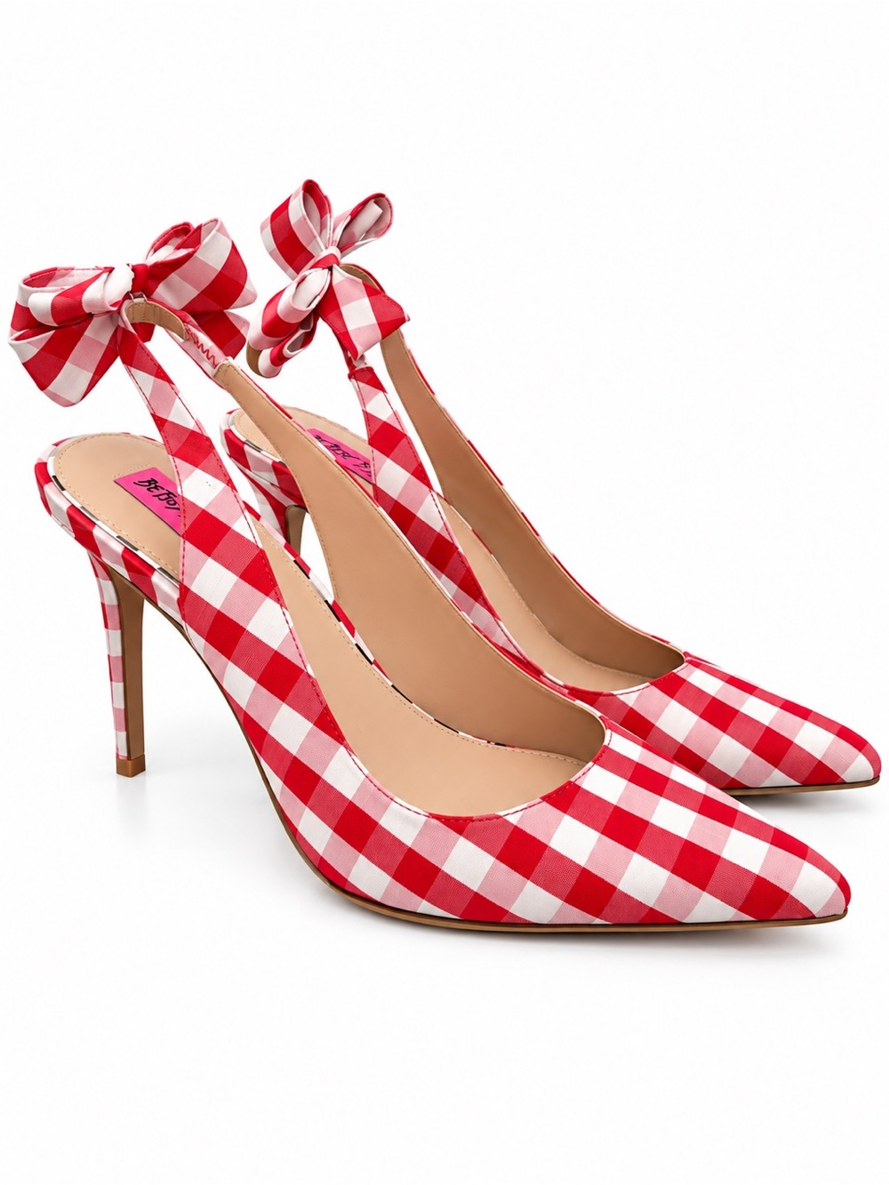 Betsey Johnson Red & White Gingham Bow Slingback Heels โ Size 9